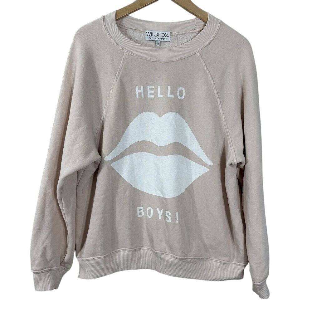 Wildfox Womens Pullover Sweatshirt Graphic Lip  Pale Pink Fleece Size M